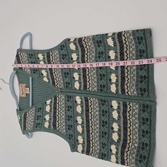 Vintage Woolrich Women's Sweater Full Zip Vest Sea Green Sheep Size Small - Picture 11 of 13